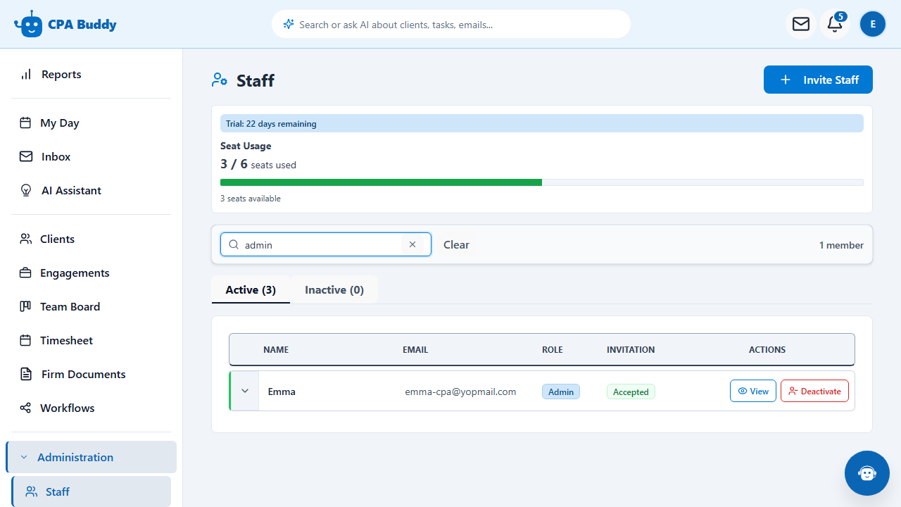 Searching the CPA Buddy staff directory by name or email